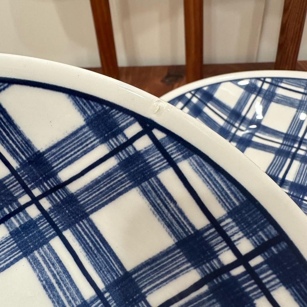 Set of 2 IKEA Churchill Blue Plaid Band Bowls Vintage Made in Great Britain - Picture 2 of 7